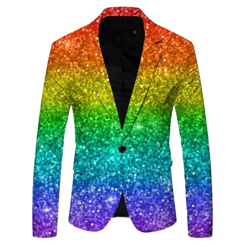 Glitzer Blazer, Retourenware, Glitzer Jacket Herren Slim Fit Anzug Hochzeit Sakko Bunt Pailletten Elegant Festival Outfit EIN Knopf Blazer Herrenjacke Jacke Karneval Kostüm Für Party Festlich von Sanaryun