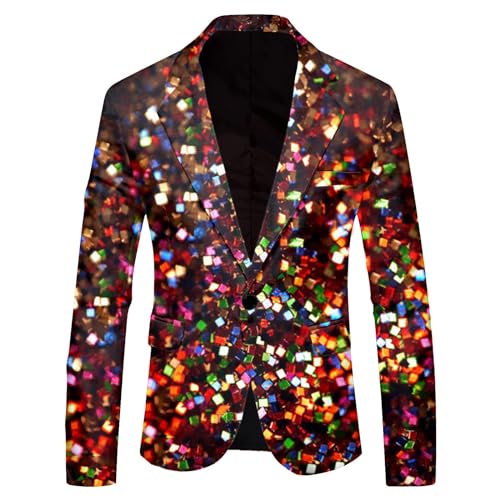 Glitzer Sakko, Glitzer Outfit Herren Bunt Jacket Outwear Smoking Jackett Hochzeit Pailletten Anzug Slim Fit Sakko EIN Knopf Herrenjacke Jacke Karneval Kostüm Für Party Festlich von Sanaryun