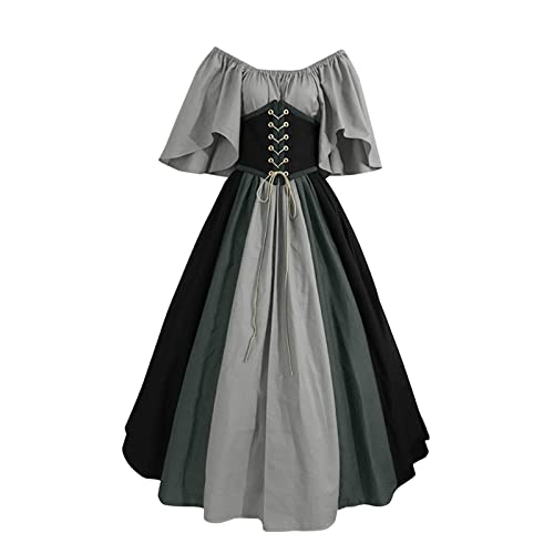 Halloween Kostüm Damen Mittelalter Kleidung - Wikinger Renaissance Kleid Burgfräulein Kostüm Große Größen Viktorianisches Gotisch Prinzessin Fairy Dress Karneval Halloween Party Vintage Kleider von Sanaryun