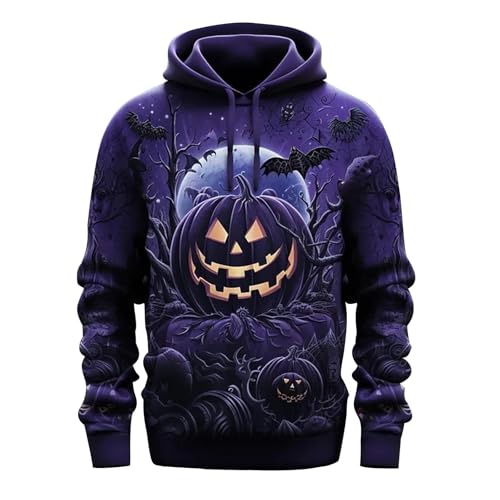 Halloween Sweater, Warehouse Deal Retourenware, Jack-O-Lantern Herren Halloween Kapuzenpullover Mit Kängurutasche Und Kordelzug Kürbis Fun Lustig Hoodie Langarm Sweatshirt Mit Kapuze Pullover Skelett von Sanaryun