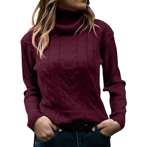 Herbst Outfit Damen, Retourenkauf Angebote, Strickpullover Damen Cable Knit Rollkragenpullover Oversize Langarm Pullover Winter Warm Grobstrickpullover Pulli Casual Weich Jumper Sweater von Sanaryun