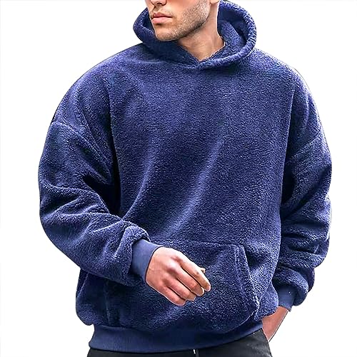 Hoodie Herren Oversize Winter Fleece Hoodie Kuschelige Plüsch Kapuzenpullover Langarm Warm Lässige Sweatshirt mit Kängurutasche Winter Pulli Herren Pullover von Sanaryun