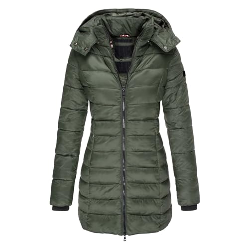 Jacken Damen, Damen Daunenmantel Lang Warm Winter Jacke Mantel Mit Kapuze Steppmantel Lang Gefüttert Steppjacke Outdoor Wintermantel Daunenjacke Frauen Zipper Mantel Puffer Skijacke Dicke Winterjacke von Sanaryun