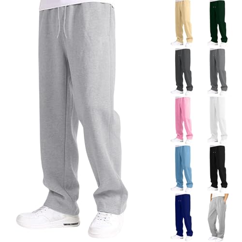 Jogginghose Herren Baggy Sporthose - Breite Jogging Hose Weites Bein Baumwolle Elastische Taille Sweatpants Lang Sweat Pants Winter Warme Sport Hose Männer Graue Sweathose Mit Taschen von Sanaryun