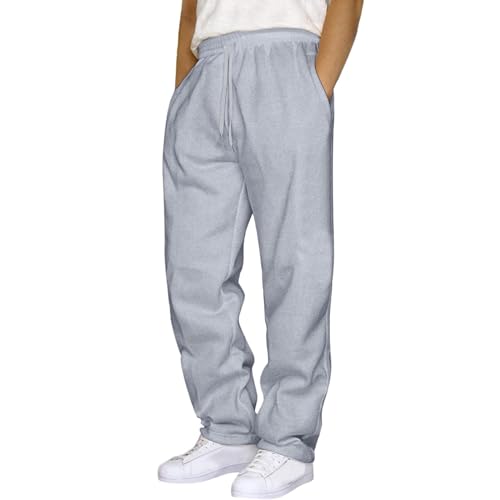 Jogginghose Herren Baggy Sporthose - Breite Jogging Hose Weites Bein Baumwolle Elastische Taille Sweatpants Lang Sweat Pants Winter Warme Sport Hose Männer Graue Sweathose Mit Taschen von Sanaryun