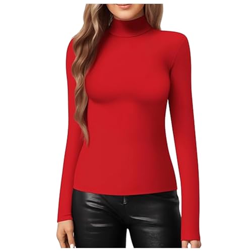 Langarmshirt Damen, Damen Rollkragenshirt Winter Thermo Langarmshirt Anliegend Oberteil Basic Unterziehshirt Slim Fit Turtleneck Leicht Shirt Elegant Rollkragenpullover Dünn Gefüttert Einfarbig Stretc von Sanaryun