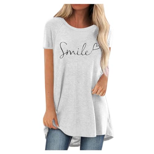 Longshirt Damen Elegant Lässig Longbluse Oberteile Sweatshirt V Ausschnitt Kurzarm Sommer Longtops Tshirt Tunika Casual Locker Longshirt Longpullover Lange Bluse von Sanaryun