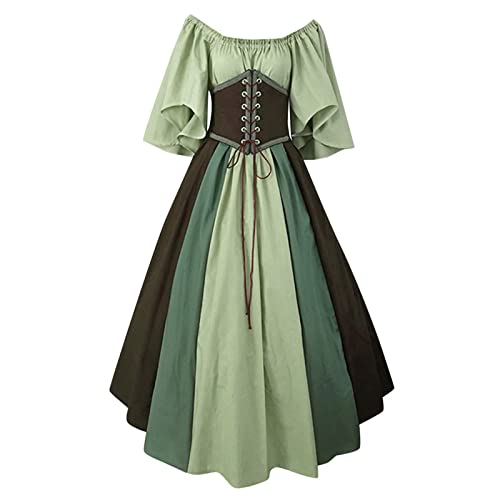 Mittelalter Kleidung Damen Halloween Kostüm - Renaissance Viktorianisches Prinzessin Fairy Dress Wikinger Kleidung Mädchen Große Größen Maxikleid Gotisch Karneval Halloween Party Retro Kleider von Sanaryun