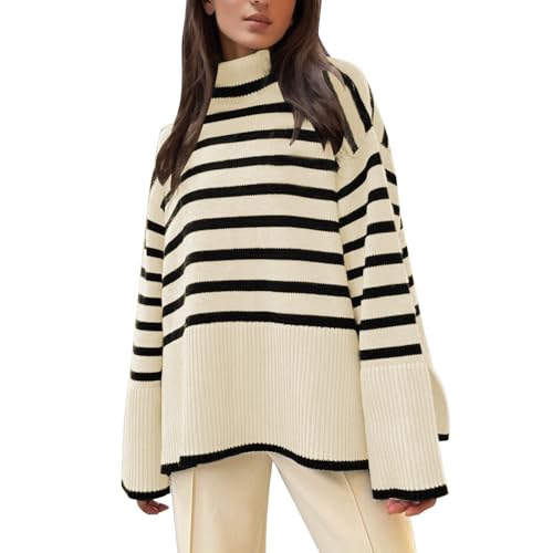 Oversize Pullover Damen, Strickpullover Damen Oversize Winter Rollkragenpullover - Sport Pullover Rollkragen Vintage Elegant Longshirt Sweatshirt Langarmshirt Bluse Oberteile Basic Shirts von Sanaryun