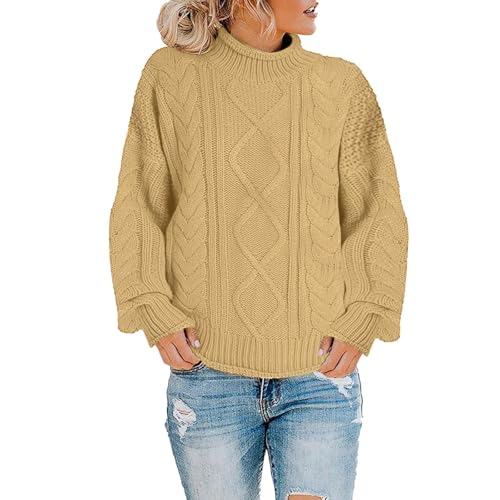 Oversize Pullover Damen, Strickpullover Damen Rollkragen Winter Pullover - Sweatjacke Sport Langarmshirt Baumwolle Longsleeve Sweatshirt Oversize Elegant Basic Bluse Oberteile Shirts von Sanaryun