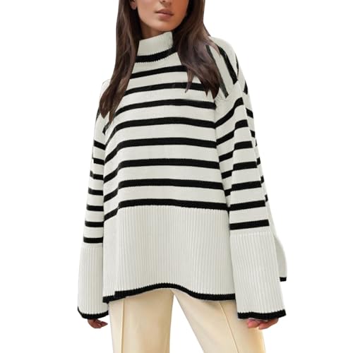 Oversize Pullover Damen, Winterpullover Damen Winter Oversize Strickpullover - Bluse Vintage Sport Pullover Rollkragen Basic Elegant Hoodie Langarm Einfarbig Casual Loose Warm Sweater von Sanaryun