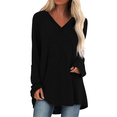 Oversized Shirt Damen Longshirt - Tunika Langarm Für Lässige Leggings Langarmshirt Rundhalsausschnitt Lang Sleeve Tops Tunika Oberteile Basic Bluse Für Frauenlang Sleeve Shirts von Sanaryun