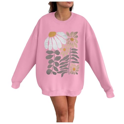 Pulli Teenager Mädchen, Sweatshirt Damen Oversize Pullover - Langarmshirt Teenager Mädchen Shirt Ohne Kapuze Print Tops Casual Rundhals Pulli Oversized Bequem Hoodie Sportbekleidung von Sanaryun