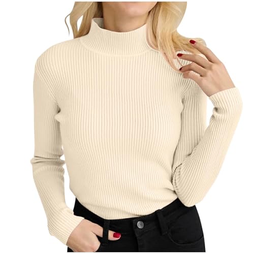 Pullover Damen Elegant, Pullover Damen Winter Rollkragen Strickpullover - Pulli Basic Langarmshirt Sport Longshirt Longsleeve Sweatshirt Vintage Langarm Lose Casual Warm Gestrickt von Sanaryun