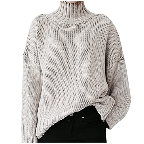 Pullover Damen Elegant, Pullover Damen Winter Strickpullover - Pulli Sport Langarmshirt Rollkragen Baumwolle Elegant Basic Winterpullover Langarm Einfarbig Casual Loose Warm Sweater von Sanaryun