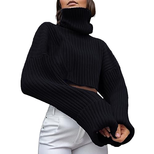 Pullover Damen Elegant, Rollkragenpullover Damen Elegant Oversize Winterpullover - Sweatshirt Rollkragen Pullover Sport Bluse Langarmshirt Baumwolle Longsleeve Warm Winter Strick Oberteile von Sanaryun