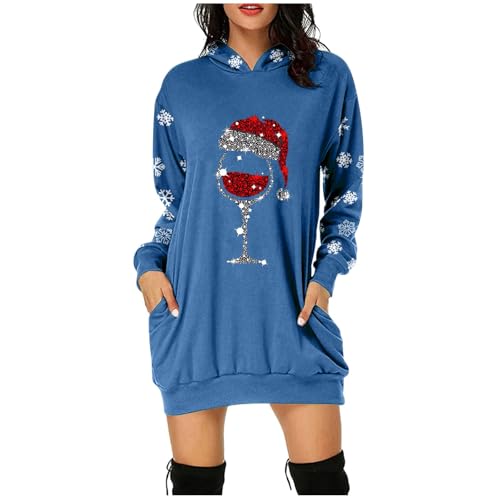 Pulloverkleid Damen, Black Friday Angebote 2024, Lustig Weihnachtskleid Damen Rundhals Weihnachtspullover Rotwein Glas Druck Pullover Winter Warme Weihnachtskleidung Minikleid Elegant Weihnachtskleid von Sanaryun