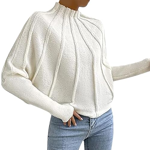 Rollkragenpullover Damen, Pullover Damen Rollkragen Elegant Strickpullover - Oversize Basic Sport Sweatshirt Longsleeve Langarmshirt Baumwolle Langarm Winter Casual Pulli Warm Oberteile von Sanaryun