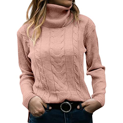 Rollkragenpullover Damen, Sale Angebote, Pullover Damen, Rollkragenshirt Cable Knit Winter Langarm Oberteile Lose Grobstrick Casual Weich Jumper Sweater Warm Pulli von Sanaryun