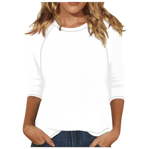 Shirt 3/4 Arm Damen Tshirt Casual Locker Tunika Tops Oberteile Rundhals Bequem Lässig Ausgefallene Bluse Blusenshirt Elegant 3/4 Arm Sommer Tshirt Longshirt von Sanaryun