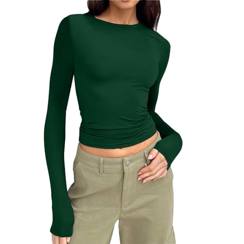 Skims Dupe Damen Enges Oberteil - Y2K Style Crop Tops Clean Girl Clothes Teenager Mädchen Klamotten Sommer Langarm Tshirt Langärmelig Rundhalsausschnitt Oberteil Basic-T-Shirt von Sanaryun