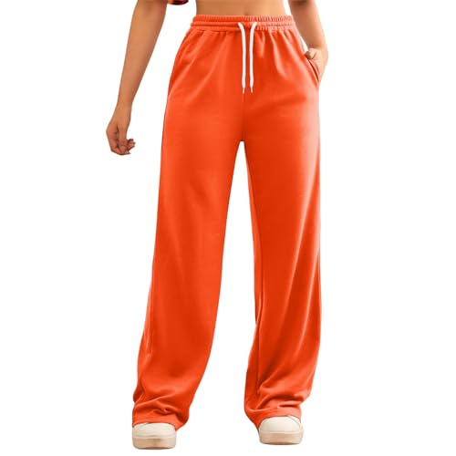 Sporthose Damen Baggy Jogginghose - Weite Hohe Taille Yogahose Weites Bein Kordel Yoga Pants Bauchkontrolle Jogging Freizeithose Leicht Hose Mit Taschen Wide Leg Einfarbig Sweatpants von Sanaryun