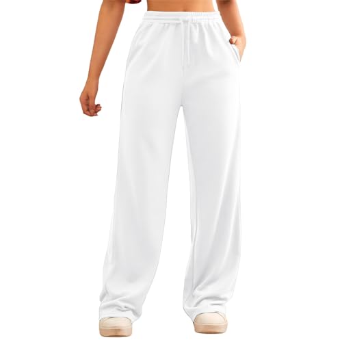 Sporthose Damen Baggy Jogginghose - Weite Hohe Taille Yogahose Weites Bein Kordel Yoga Pants Bauchkontrolle Jogging Freizeithose Leicht Hose Mit Taschen Wide Leg Einfarbig Sweatpants von Sanaryun