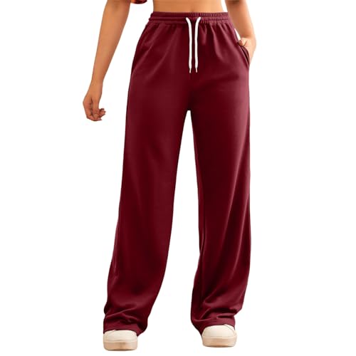 Sporthose Damen Baggy Jogginghose - Weite Hohe Taille Yogahose Weites Bein Kordel Yoga Pants Bauchkontrolle Jogging Freizeithose Leicht Hose Mit Taschen Wide Leg Einfarbig Sweatpants von Sanaryun