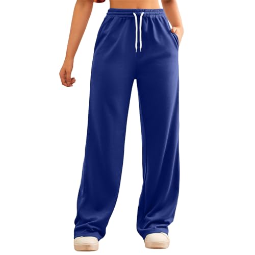 Sporthose Damen Baggy Jogginghose - Weite Hohe Taille Yogahose Weites Bein Kordel Yoga Pants Bauchkontrolle Jogging Freizeithose Leicht Hose Mit Taschen Wide Leg Einfarbig Sweatpants von Sanaryun