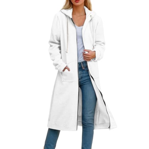 Sportjacke Damen Lang Zip Hoodie - Mit Kapuze Sweatjacke Hoodies Mit Reißverschluss Mittellang Lässig Sweatshirt Große Größen Langarm Dehnbare Pullover Jacke Mit Taschen Mantel von Sanaryun