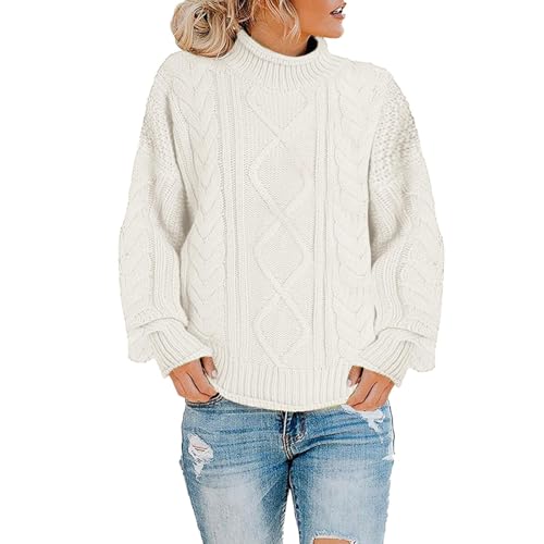 Strickpullover Damen Oversize, Pullover Damen Winter Rollkragen Strickpullover - Sweatjacke Langarmshirt Elegant Hoodie Vintage Sport Oversize Basic Sweatshirt Fall Langarm Pulli Oberteile von Sanaryun