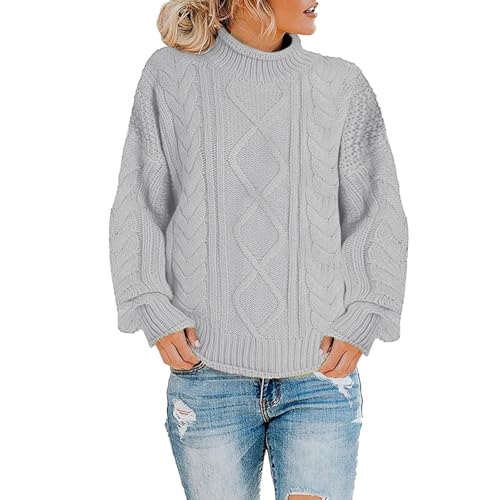 Strickpullover Damen Oversize, Strickpullover Damen Rollkragen Winter Pullover - Sweatjacke Sport Langarmshirt Baumwolle Longsleeve Sweatshirt Oversize Elegant Basic Bluse Oberteile Shirts von Sanaryun