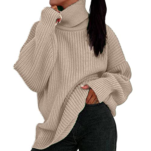 Strickpullover Damen Oversize, Winterpullover Damen Rollkragen Winter Pullover - Strickpullover Oversize Hoodie Sport Sweatshirt Longsleeve Basic Bluse Casual Lose Pulli Warm Outwear Oberteile von Sanaryun