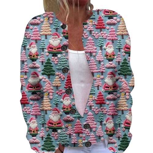 Weihnachts Strickjacke Damen Kurz Weihnachtspullover Große Größen Weihnachts Frauen Sassy Langarm Knöpfen Knopfleiste Lustig Sweatjacke von Sanaryun