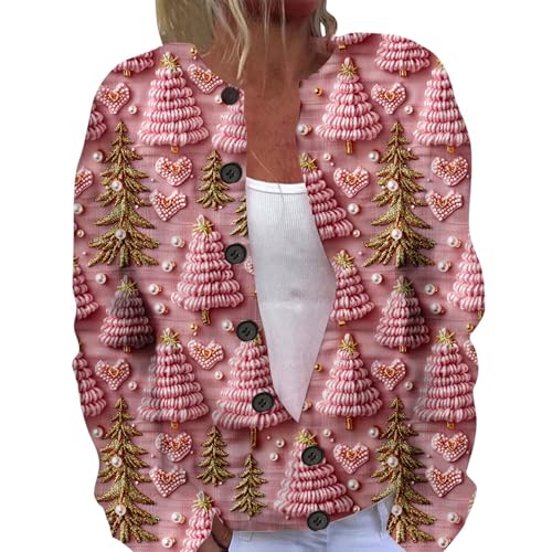 Weihnachts Strickjacke Damen Kurz Weihnachtspullover Große Größen Weihnachts Frauen Sassy Langarm Knöpfen Knopfleiste Lustig Sweatjacke von Sanaryun