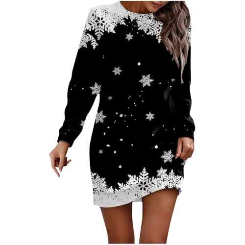 Weihnachtspullover Damen, Weihnachtskleid Damen Rundhals Weihnachtspullover Pullikleid Langer Pulloverkleid Kleider Pullover Langarm Wickelkleid Schneeflocken Muster Bequem Für Winter Weihnachtskleidu von Sanaryun