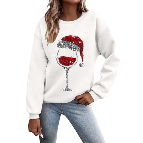 Weihnachtspullover Damen Elegant Weihnachten Rundhals Langarm Sweatshirt Shirts Damen Weihnachts Pullover Christmas Sweat Oberteile Tops für Frauen von Sanaryun