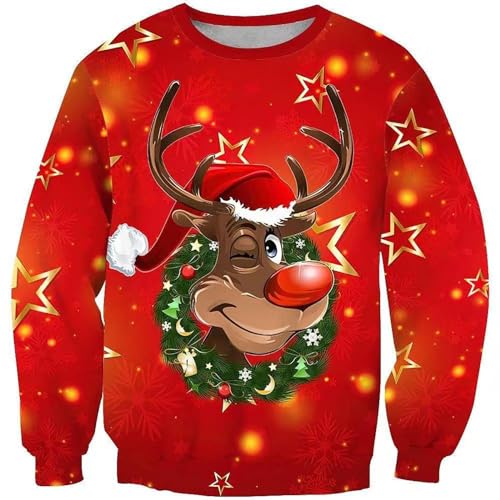 ‎Weihnachtsshirt Herren, Blitzangebote Des Tages, Hässlicher Weihnachtspullover Herren Lustig Ugly Baumwolle Christmas Sweater Weihnachtspulli Weihnachtsshirt Weihnachts Tshirt Mit 3D Drucke Für Männe von Sanaryun