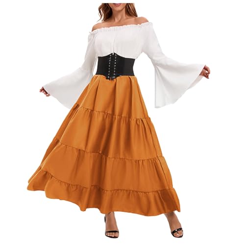 Wikinger Kleid Damen Lang Mittelalter Rock- Viktorianisches Große Größen Dress Mittelalterliche Mit Trompetenärmel Königin Kleider Renaissance Kostüm Karneval Halloween Party Prinzessin Kleid von Sanaryun