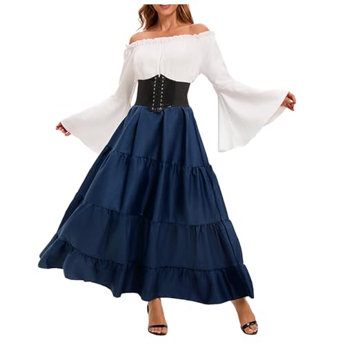 Wikinger Kleid Damen Lang Mittelalter Rock- Viktorianisches Große Größen Dress Mittelalterliche Mit Trompetenärmel Königin Kleider Renaissance Kostüm Karneval Halloween Party Prinzessin Kleid von Sanaryun