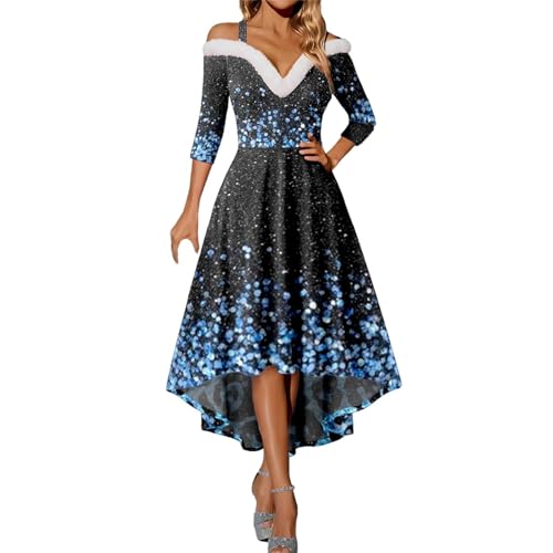 kleid weihnachten damen, weihnachtskleid damen Langarm Weihnachtsdruck Strapskleid Vintage Rockabilly Kleider Elegant Weihnachtskleider Christmas Dresses Rot Festlich Festival für Mädchen A Linie Cock von Sanaryun