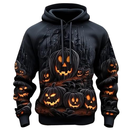 kürbis kostüm herren, retourenkauf, Halloween Pullover Herren Jack-O-Lantern Hoodie mit Kängurutasche und Kordelzug Kürbis Fun Lustig Hoodie Langarm Sweatshirt mit Kapuze Pullover Skelett Pumpkin Aufd von Sanaryun