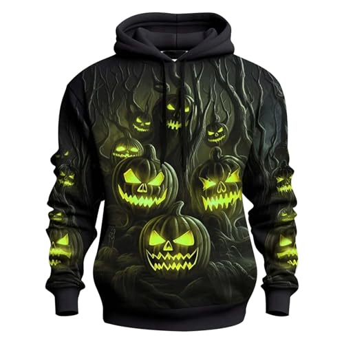 kürbis kostüm herren, retourenkauf, Halloween Pullover Herren Jack-O-Lantern Hoodie mit Kängurutasche und Kordelzug Kürbis Fun Lustig Hoodie Langarm Sweatshirt mit Kapuze Pullover Skelett Pumpkin Aufd von Sanaryun