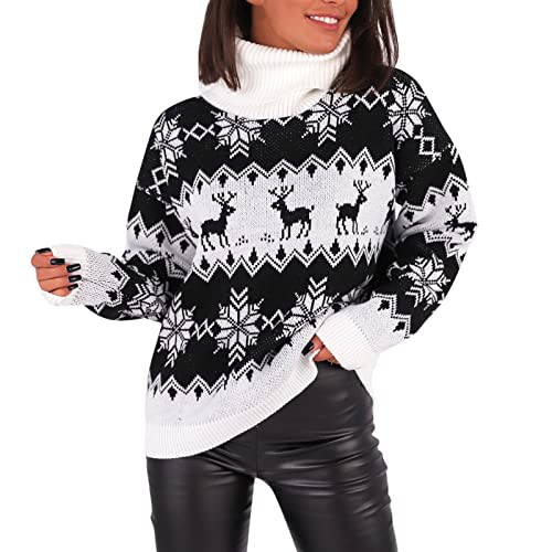 pullover damen winter, black friday, Norweger Pullover Damen Colorblock Rundhals Weihnachtspullover Langarm Strickpullover Warme Christmas Sweater oversize weihnachtspulli Elegant Gestreift Weihnachte von Sanaryun