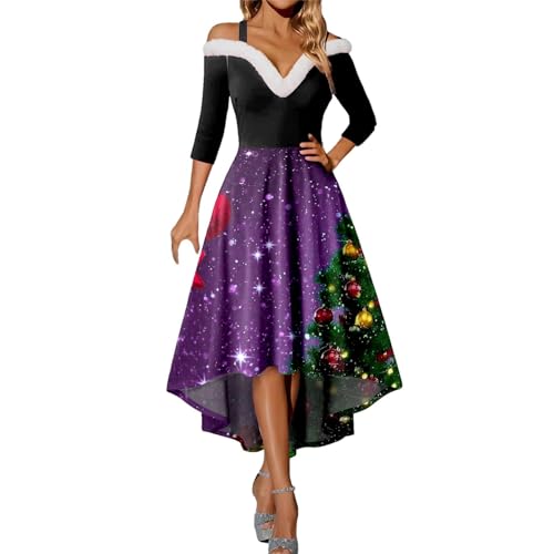 weihnachtspullover familie set, weihnachtskleid damen Langarm Weihnachtsdruck Strapskleid Vintage Rockabilly Kleider Elegant Weihnachtskleider Christmas Dresses Rot Festlich Festival für Mädchen A Lin von Sanaryun