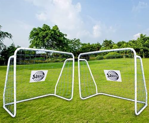 Sandora Fußballtor 2er Set | Fußballtor mit blauem Netz | Fußball-Tor für Kinder | Fussballtor 124x96x61cm | Fussball-Tor für den Gartenspaß (Netz blau, weiß) von Sandora