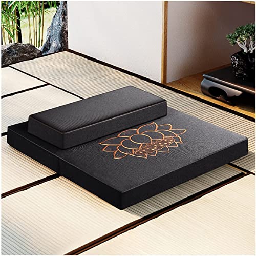 Sanswin Zabuton, Zafu Meditationskissen 2-Teiliges Zabuton Set Yoga Quadratisch 60/70/80 cm Japanisches Zafu Bodenkissen Lotus Meditationsset Kissen (Schwarz,60 * 60cm) von Sanswin