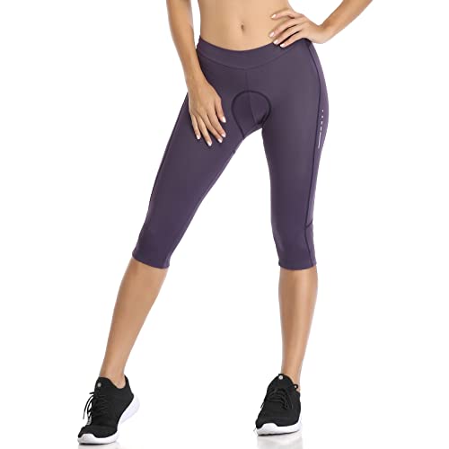 Santic Damen 3/4 Radhose Radsportshorts Gepolstert Fahrradhose Frauen Radsport-Leggings Tights Sitzpolster Elastische Schnell Trocknend Violett XXL von Santic