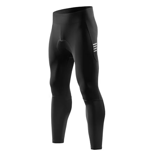 Santic Herren Fahrradhose Lange Gepolstert Kompression Radlerhose Leggings Radsport Hose für Männer Reißverschlusstasche Radhose Sitzpolster Reflektierend Elastische Atmungsaktive Schwarz M von Santic