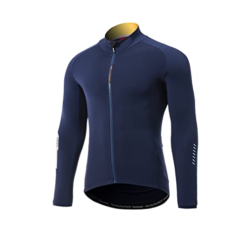 Santic Fahrradtrikot Herren Langarm Radtrikot Winter Fahrradshirt Herren Atmungsaktiv mit Taschen Marine EU L von Santic